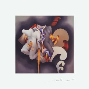 Grabado de Mario Toral Flores y cuerpos en el espacio