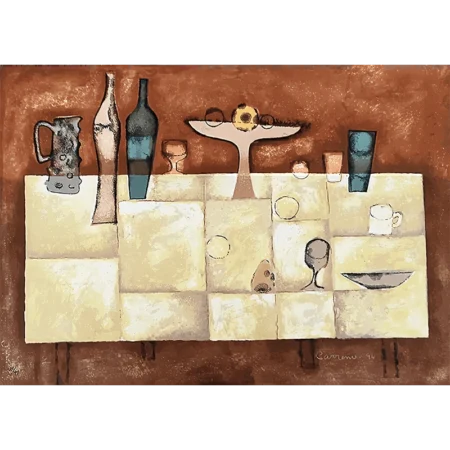 Mario Carreño serigrafía a color titulada Mesón cubano