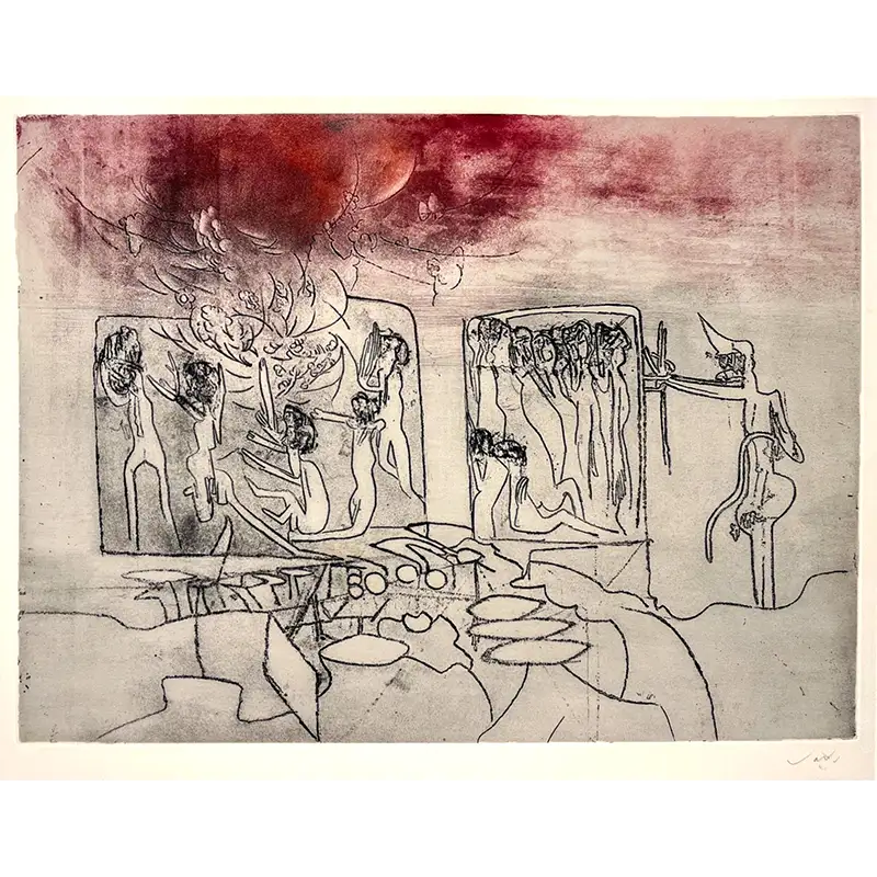 Roberto Matta grabado al aguafuerte a color Genocide